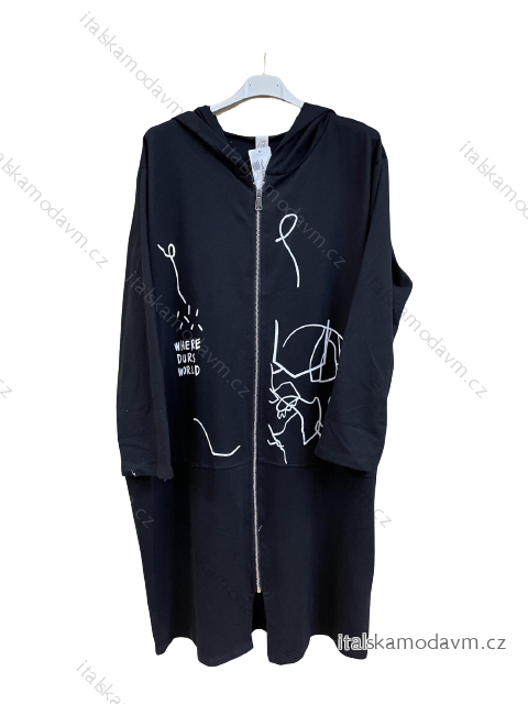 Mikina predĺžená na zips s kapucňou dlhý rukáv dámska nadrozmer (2XL/3XL ONE SIZE) TALIANSKA MÓDA IM422210