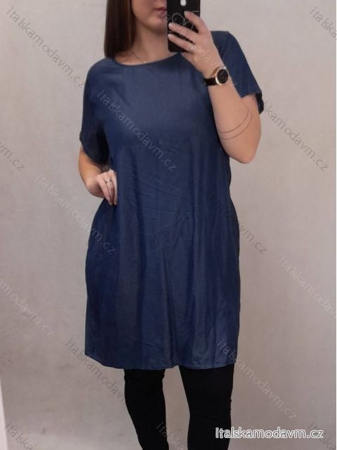Šaty riflové letní krátký rukáv dámské nadrozměr (L/XL ONE SIZE) ITALSKÁ MÓDA IM722004/DR L/XL modrá