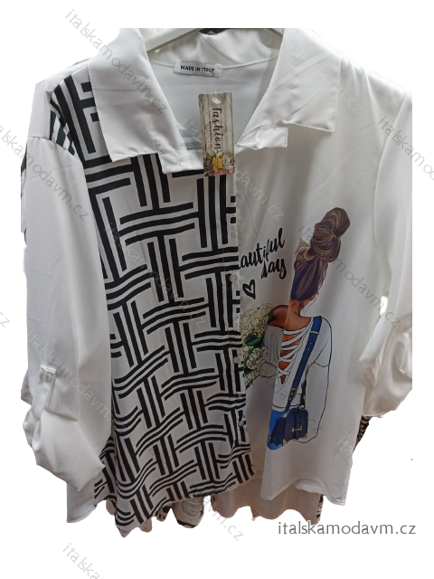 Košile oversize obrázková dlouhý rukáv dámská nadrozměr (2XL/3XL ONE SIZE) ITALSKÁ MÓDA IMB22020