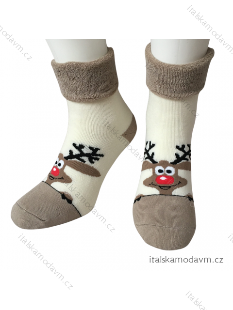 Ponožky Vánoční veselé sob Rudy teplé termo dámské (36-40) POLSKÁ MODA DPP20023W