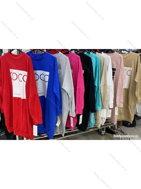 Šaty mikinové oversize dlouhý rukáv dámské (UNI S/M/L/XL) ITALSKÁ MÓDA IMM21655W Černá S-M-L-XL