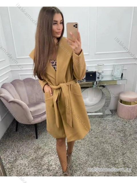 Kabát flaušový s kapucí dámsky (S / M ONE SIZE) TALIANSKÁ MÓDA IMM2182352