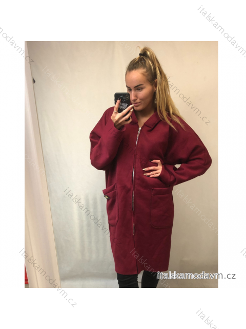 Mikina predĺžená s kapucňou na zips dlhý rukáv dámske (L / XL ONE SIZE) TALIANSKÁ MÓDA IMWT21268/DR L/XL one size vínová