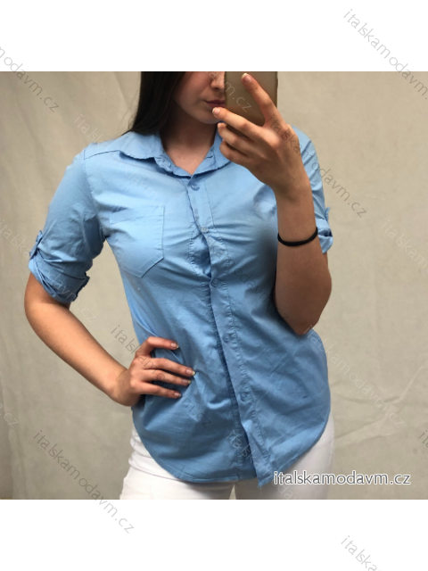 Košeľa dlhý rukáv dámska (S-XL) TALIANSKÁ MÓDA IMWD211107/DR XXL <p>modrá</p>