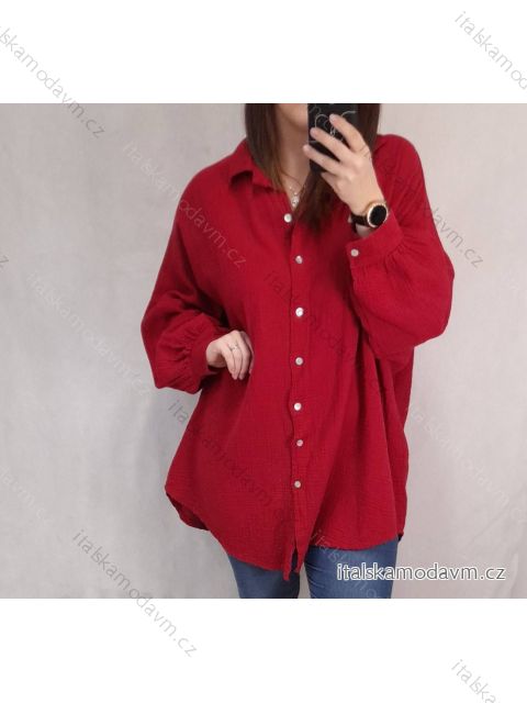 Košile tunika dlouhý rukáv dámská nadrozměr (uni 2XL/3XL) ITALSKÁ MÓDA IM821LUCA/DR XXL/XXXL one size červená
