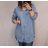 Košile riflová dlouhý rukáv dámská nadrozměr (2XL/3XL ONE SIZE) ITALSKÁ MÓDA IM822004 Modrá světlá 2XL/3XL
