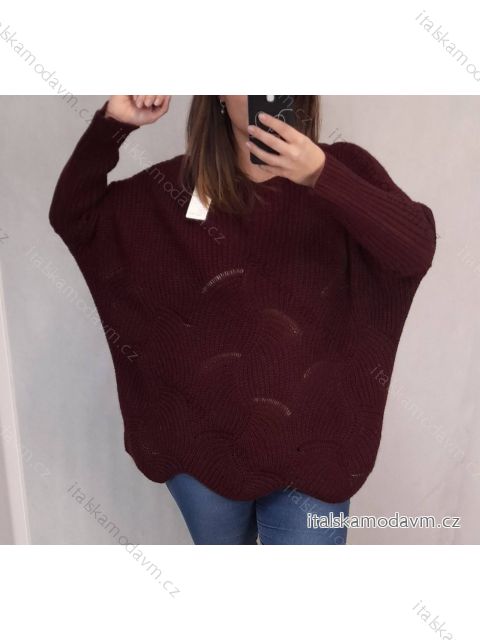 Sveter tenký oversize dlhý rukáv dámsky (XL / 3XL ONE SIZE) TALIANSKÁ MÓDA IMWA217017 vínová XL / 3XL