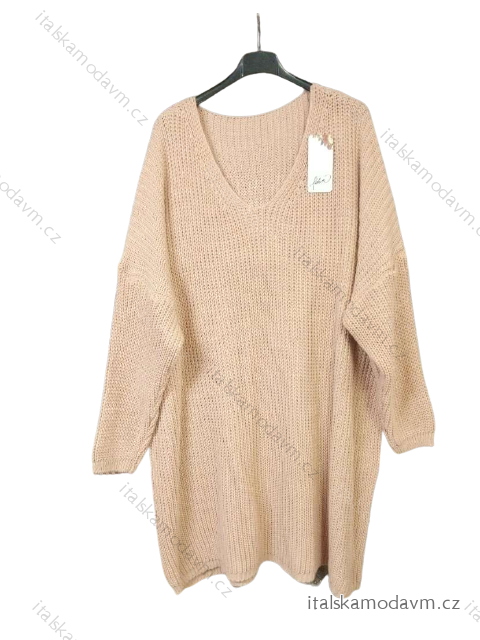 Šaty pletené alá sveter predĺžený dlhý rukáv dámske nadrozměr (3XL/4XL ONE SIZE) TALIANSKÁ MÓDA IM4212669 staroružová