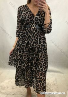 Šaty dlhé elegantný dlhý rukáv s pásikom dámske leopard(UNI S / L) TALIANSKÁ MÓDA IMWA20913