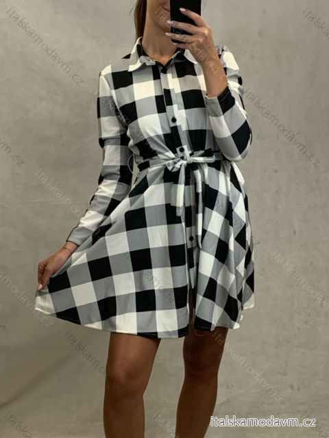 Šaty košilové dlouhý rukáv dámské (UNI S/M) ITALSKÁ MÓDA IMM20816/DR S/M one size Černá