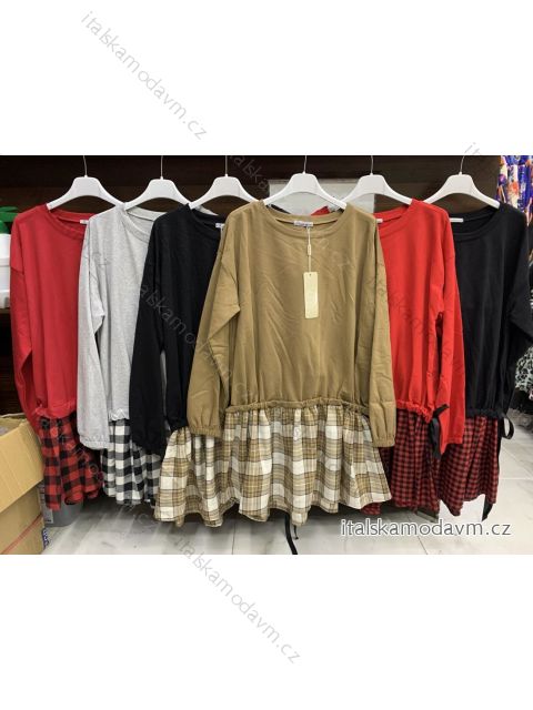 Šaty elegantní dlouhý rukáv dámské (S/M ONE SIZE) ITALSKÁ MÓDA IMWD201149 hnědá S/M one size