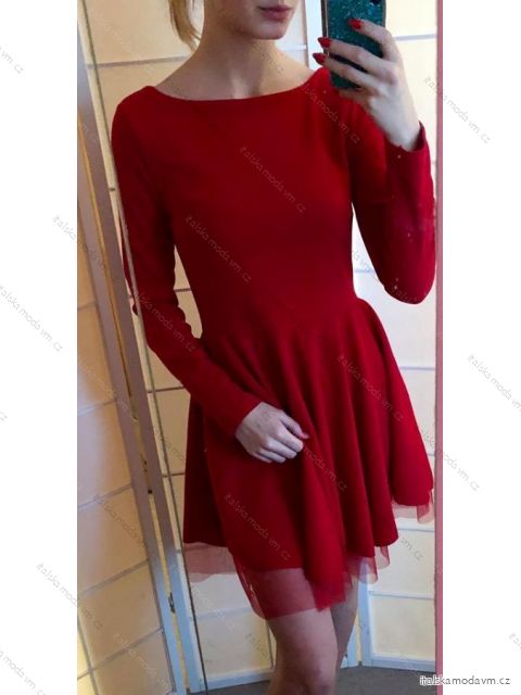 Šaty elegantné společenké dámske (uni s/l) Taliansko MÓDA IMT19017/DR S/L one size <p>červená</p>