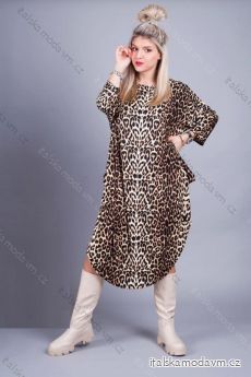 Šaty dlhý rukáv dámske nadrozměr leopard (3XL / 4XL ONE SIZE) POĽSKÁ MÓDA IMLI21028/DR