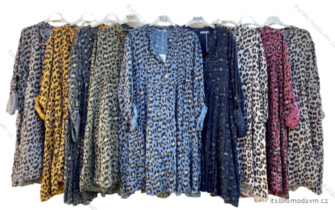 Šaty košeľové dlhý rukáv leopard dámske (2XL/3XLONE SIZE) TALIANSKÁ MÓDA IMD22150