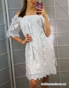 Šaty carmen krajkové bavlněné oversize krátký rukáv dámské (S/M/L ONE SIZE) ITALSKÁ MÓDA IMD21416