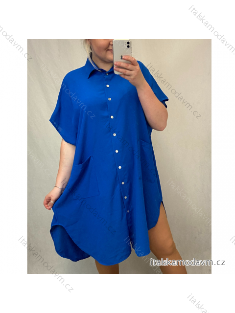 Šaty dlhé letné košeľové krátky rukáv dámske oversize (2XL/4XL ONE SIZE) TALIANSKÁ MÓDA IMM2153076MS