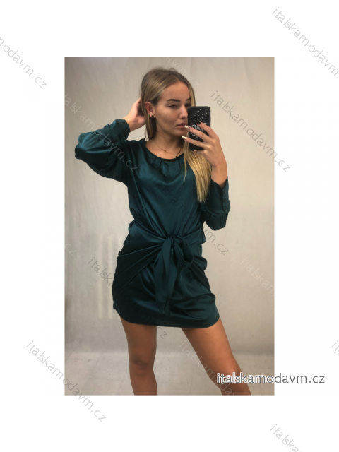 Šaty elegantný mini dlhý rukáv dámske (UNI S/M) TALIANSKA MODA IMM20928/DR smaragdová S/M