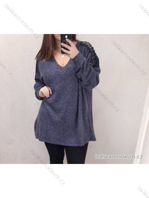 Tunika teplá dlouhý rukáv dámská nadrozměr (3XL/4XL ONE SIZE) ITALSKÁ MÓDA IMWQ21155/DR 3XL/4XL ONE SIZE modrá