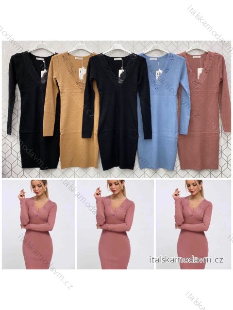 Šaty dlouhý rukáv dámské (S/M ONE SIZE) ITALSKÁ MÓDA IMWG21G20024 modrá S/M