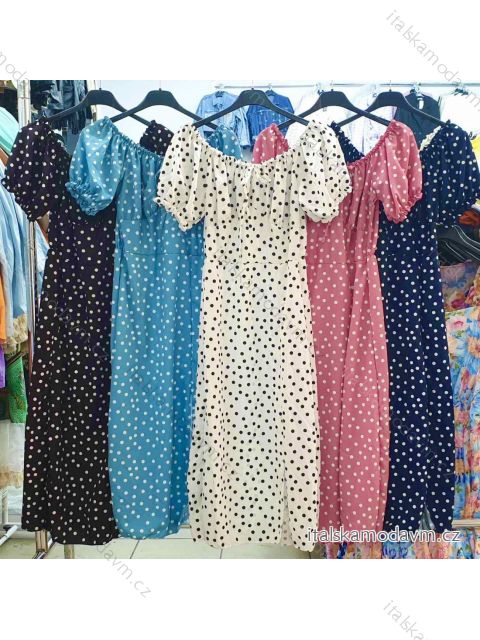 Šaty letní dlouhé carmen dámské puntík (S/M ONE SIZE) ITALSKÁ MÓDA IMWA215032 růžová S/M