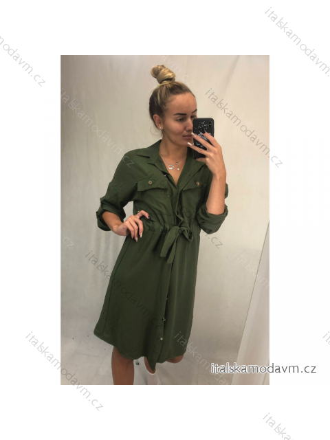 Šaty elegantné dlhé košeľové dlhý rukáv dámske (UNI S / L) TALIANSKÁ MÓDA IMWG21063 / DR