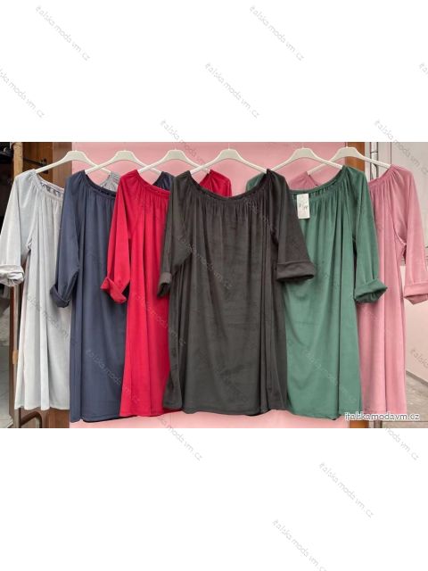 Šaty carmen sametové dlouhý rukáv dámské nadrozměr (4XL/5XL ONE SIZE) ITALSKÁ MÓDA IMWQ21195 4XL/5XL ONE SIZE Černá
