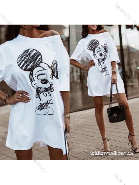Šaty tunika oversize krátky rukáv dámske (S / M / L ONE SIZE) TALIANSKÁ MÓDA IMWK21353 čierna S / M / L