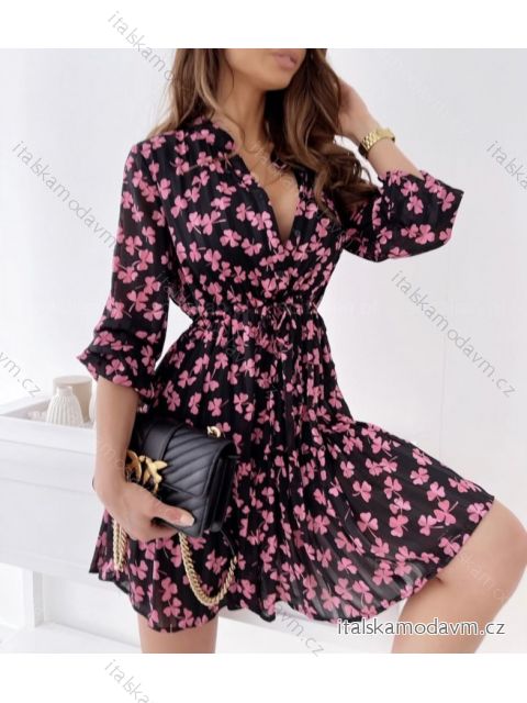 Šaty elegantní dlouhý rukáv dámské (S/M ONE SIZE) ITALSKÁ MÓDA IMWD211362/DR S/M Černá