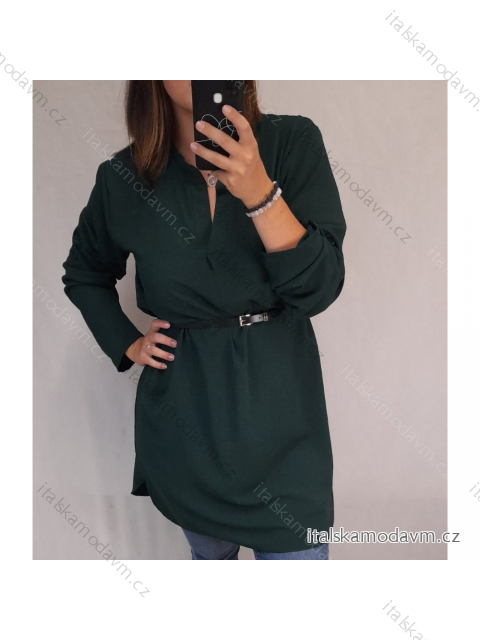 Šaty košeľové s opaskom dlhý rukáv dámske (2XL / 3XL ONE SIZE) TALIANSKÁ MÓDA IM321525 / DR