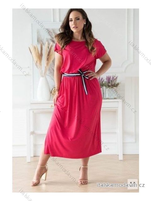 Šaty dlhé krátky rukáv dámske nadrozměr (42-44-46-48) POĽSKÁ MÓDA PMLM21002/DR