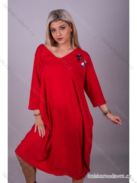 Šaty dlhé dlhý rukáv dámske nadrozměr (2XL / 4XL ONE SIZE) TURECKÁ MÓDA IMLI21005 / DR 2XL / 4XL červená