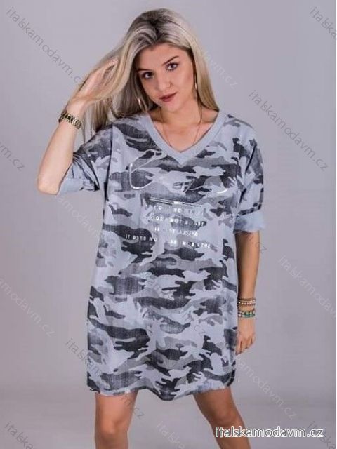 Šaty dlouhý rukáv dámské nadrozměr maskáč (2XL/3XL ONE SIZE) ITALSKÁ MÓDA IMLI21043/DR <p>khaki</p> 2XL / 3XL ONE SIZE