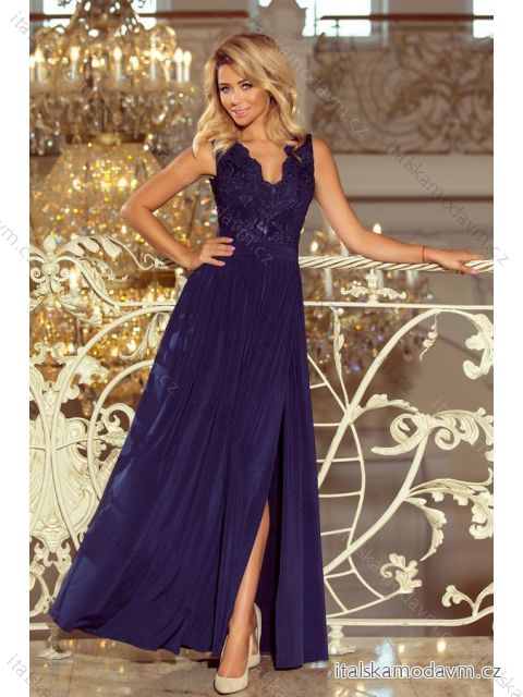 215-2 LEA long sleeveless dress with embroidered cleavage - dark blue
 NMC-215-2