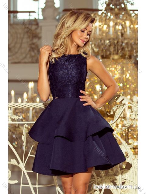 205-3 LAURA flared dress with lace - navy blue
 NMC-205-3