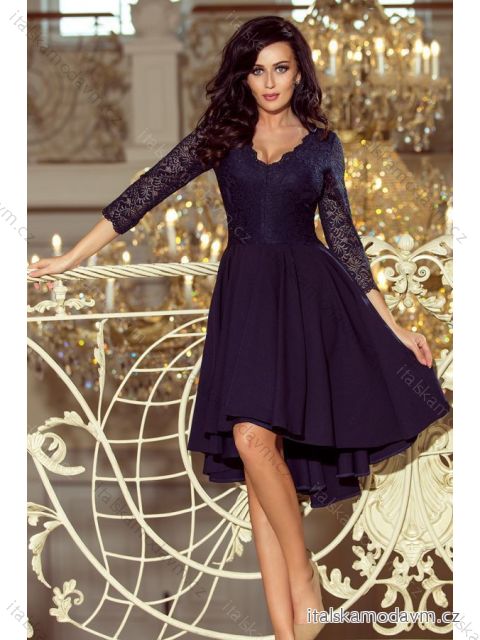 210-2 NICOLLE - dress with longer back with lace neckline - navy blue
 NMC-210-2