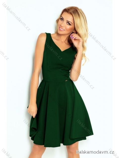 114-10 Flared dress - heart-shaped neckline - dark green
 NMC-114-10