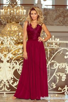 211-2 LEA long dress with lace neckline - Burgundy color
 NMC-211-2
