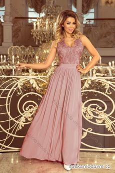 215-5 LEA long sleeveless dress with embroidered cleavage - TAUPE
 NMC-215-5