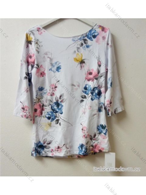 Tričko s 3/4 dlhým rukávom dámske bílé květy (uni L/XL) TALIANSKÁ MÓDA IM521053