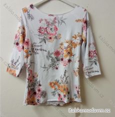 Tričko s 3/4 dlhým rukávom dámske bílé květy (uni S/M) TALIANSKÁ MÓDA IM521055