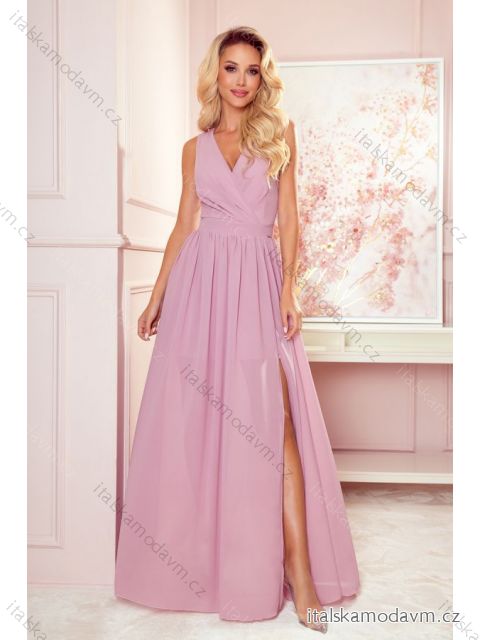 362-3 JUSTINE Dlhé šaty s výstrihom a zaväzovaním - špinavoružové