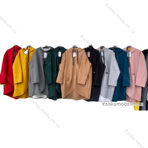 Kabát flaušový na zips s kapucňou dámsky nadrozměr (4XL / 5XL ONE SIZE) TALIANSKÁ MÓDA IMD211175