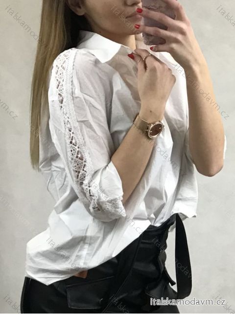 Košeľa blúzka 3/4 rukáv dámske (uni M-L, XL-XXL) Talianska MODA IMT20018 bílá biela ML