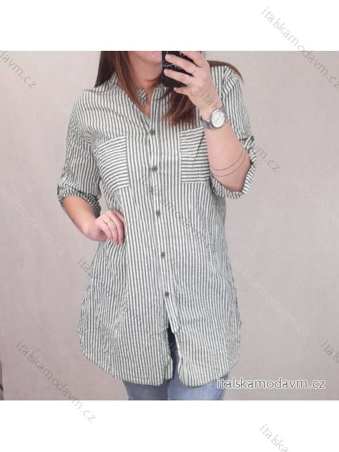 Košilové dlouhý rukáv dámské proužek (L/XL ONE SIZE) ITALSKÁ MÓDA IM422260