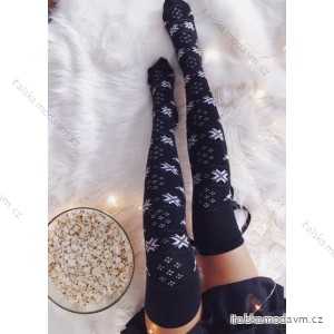 Ponožky Vianočné nadkolienky veselé vločky s mašľou dámske (one size) POĽSKÁ MODA DPP20010B