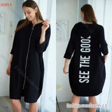 Šaty mikinové na zip s kapucí dlouhý rukáv dámské nadrozměr (2XL/3XL ONE SIZE) ITALSKÁ MÓDA IMD22345