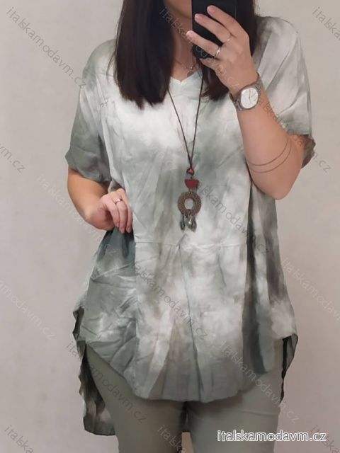 Tunika oversize krátký rukáv s přívěskem dámská nadrozměr (3XL/4XL ONE SIZE) ITALSKá MóDA IM422FABIA/DR