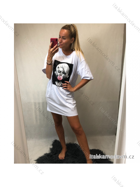 Šaty volnočasové krátký rukáv dámské (M/L ONE SIZE) TURECKÁ MÓDA IMT21036/DR bílá M/L