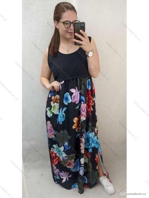 Šaty dlhé letné bez rukávu kvetované dámske nadrozmer (XL/2XL/3XL/4XL ONE SIZE) TALIANSKA MÓDA IMD22437