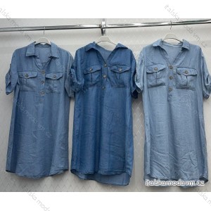 Šaty košeľové riflové krátky rukáv dámske (S/M ONE SIZE) TALIANSKA MÓDA IMWD221969